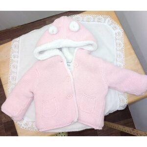 Carters pink knit, Sherpa lined coat 0-3 months girls